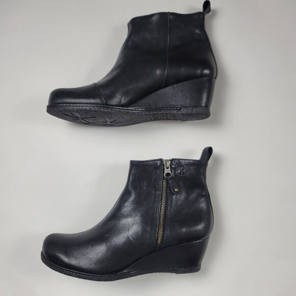 Lola Miller Black Leather Wedged Ankle Boots Zip Womens 7.5 - Picture 5 of 10